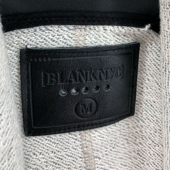 Blank NYC Drape Knit Shawl Collar Faux Leather Sleeve Moto Jacket Size Medium - Picture 9 of 12